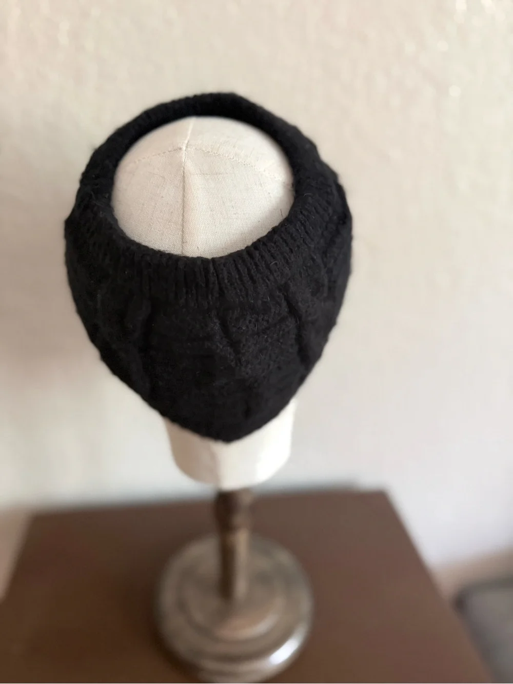 Winter/Fall Cable Knit Ponytail Open Back Hat Plush Lined - Cream or Black